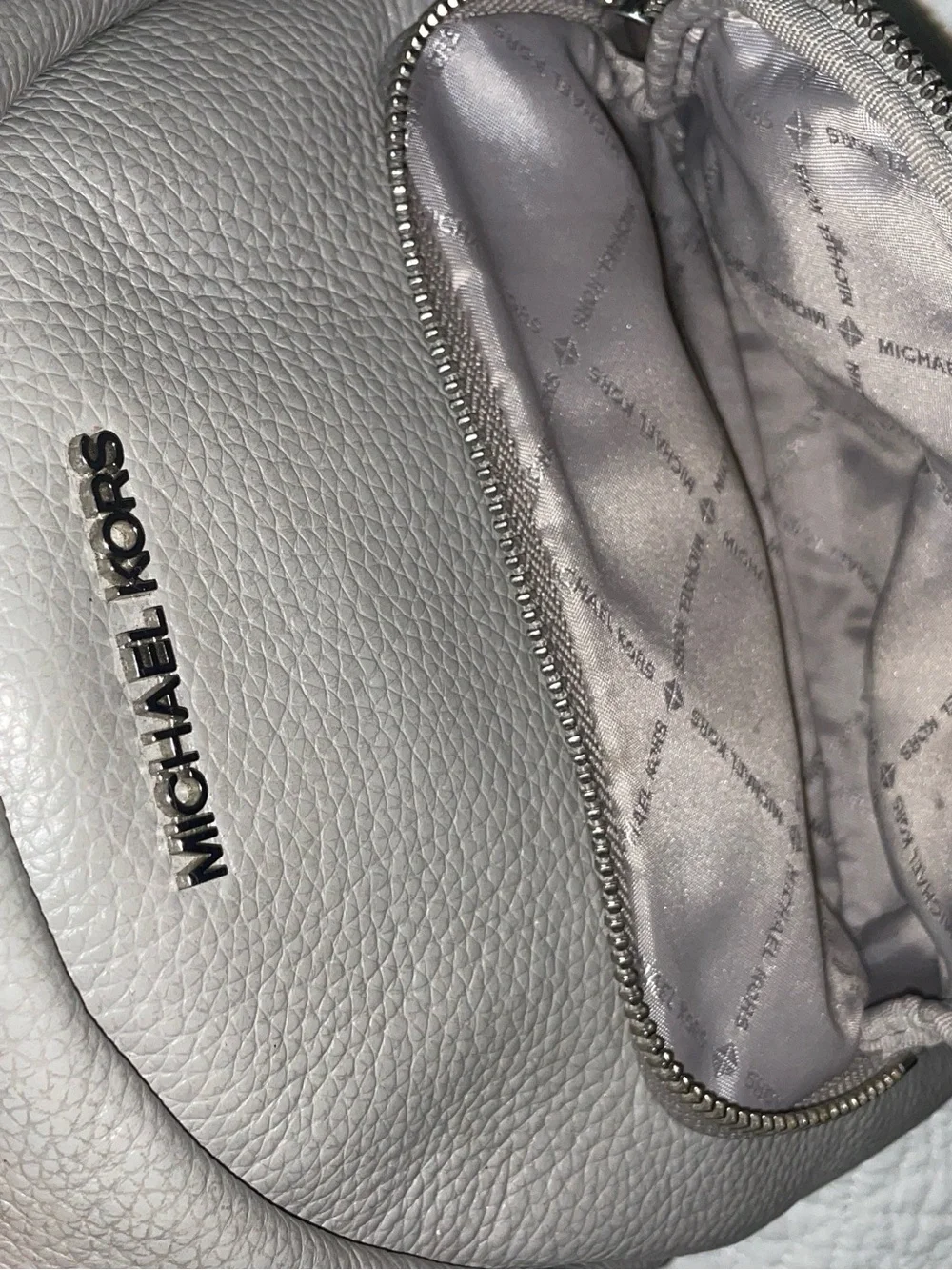 Michael Kors Gray Pebbled Leather Mini Backpack with Front Zip Pocket